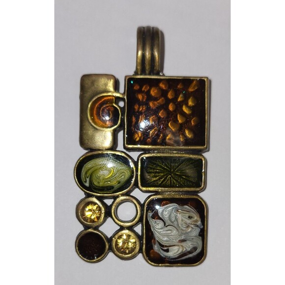 PREMIER DESIGNS Enameled Brass Tone Medallion Enhancer Modernist Rhinestones - Picture 1 of 3